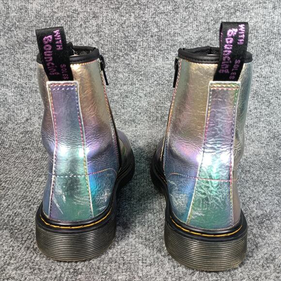Dr. Martens 1460 Y Boots Women Size 6 Iridescent Silver Side Zip 8-Eye Combat - Picture 4 of 9